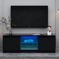 TV Stand for 55 inch TV, Seizeen Media TV Console with LED RGB Lights, Modern Entertainment Center TV Cabinet with Storage Shelves & Drawer, Black