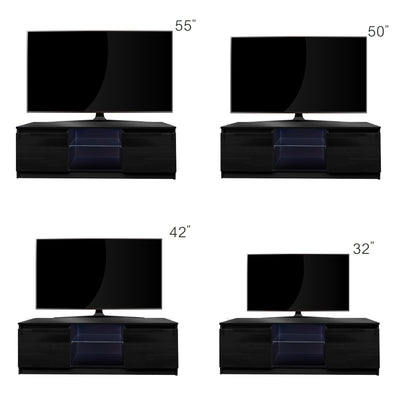 TV Stand for 55 inch TV, Seizeen Media TV Console with LED RGB Lights, Modern Entertainment Center TV Cabinet with Storage Shelves & Drawer, Black