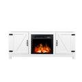 Fireplace TV Sand with Barn Door, for TVs up to 65 inches, Entertainment Center with Fireplace, Media Console Cabinet for Living Room, 58 Inch, White, A03