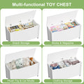 White Toy Chest for Boys Girls, Wooden Storage Bench Seat with Safety Hinge Lid, Kids Toy Box Organizer, Modern Storage Furniture for Entryway, Living Room, Bedroom, Toddler Room, A04