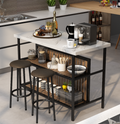 3 Piece Kitchen Island Set, Counter Height Bar Table Set with Wood Top, Breakfast Dining Table Set with 2 Stools and 2-Tier Shelves, Pub Dinette Set for Small Spaces, Brown, L0329