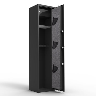 Fingerprint Gun Safe, 5-Gun Safe with 3 Pistol Bags, Upgraded Heavy-Duty Safe Storage 3 Quick Access Ways, Digital Keypad Gun Storage Cabinet W/Alarm System, Top Box, Removable shelf, Sensor light