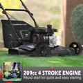 Push Lawn Mower Gas Powered, Cordless Mower with 209CC 4-Stroke OHV Engine, Black 3-IN-1 Power Mower with Rear Bag, 5 Cutting Heights, Contain Motor Oil