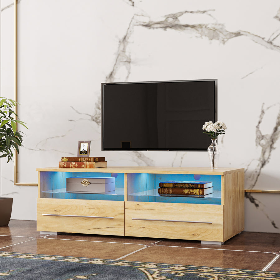 Seizeen TV Stand with LED Lights, Wood TV Cabinet with Large Storage for 45inch TV, Modern LED TV Stand Entertainment Center for Living Room Game Room