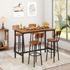 Dining Table Set for 4, Metal Counter Height Dining Set 1 Table & 4 Stools, Rustic Brown Bar Table Set, Kitchen Table Sets with Backrest Chairs for Small Spaces