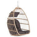 Outdoor Hanging Egg Chair, Wicker Foldable Egg Swing Chair with Khaki Cushions for Patio, Garden, Backyard, Rattan Portable Egg Chair