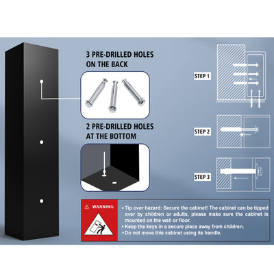 Fingerprint Gun Safe, 5-Gun Safe with 3 Pistol Bags, Upgraded Heavy-Duty Safe Storage 3 Quick Access Ways, Digital Keypad Gun Storage Cabinet W/Alarm System, Top Box, Removable shelf, Sensor light