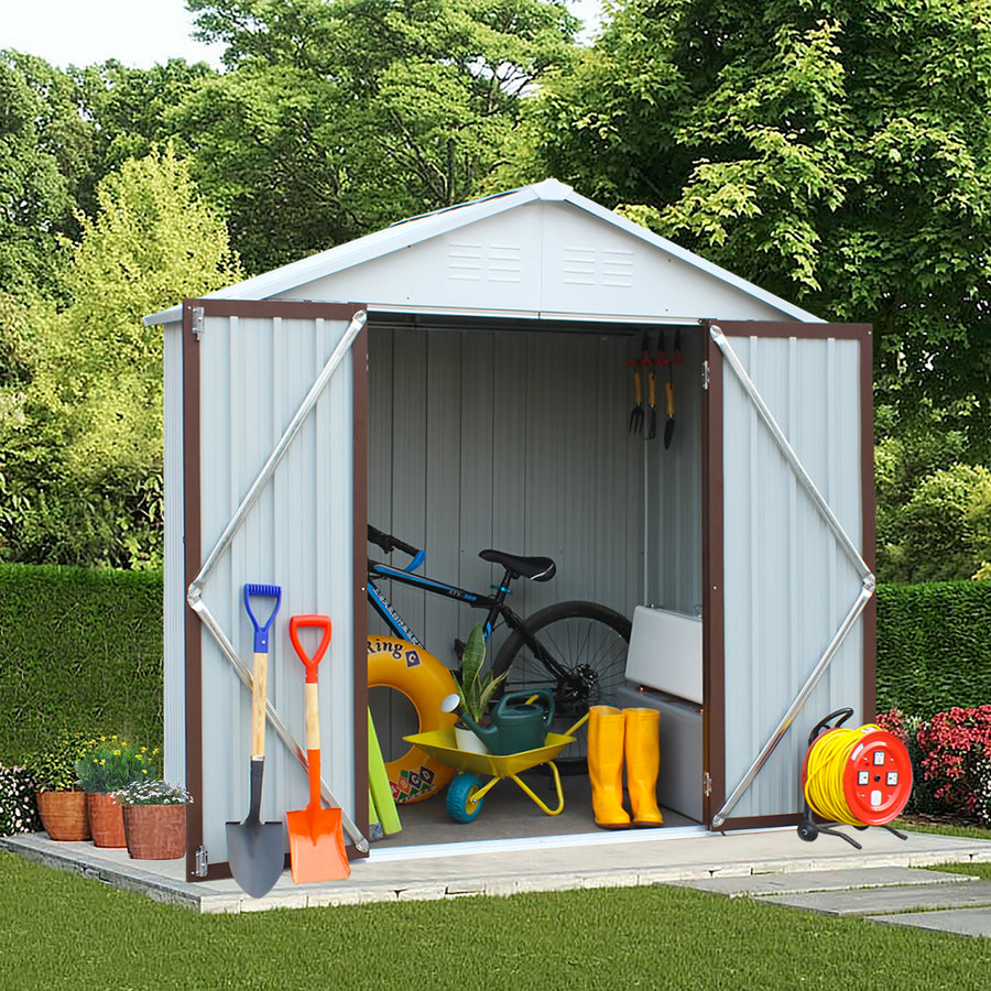 Patio Storage Shed, 6 x 4Ft Sloped Top Shed, XL Thickened Steel Storage Shed with 1 Padlock, 2 Gloves, 3 Hooks, All-Weather Tool Storage Shed for Outdoor Backyard Garden