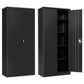 Metal Storage Cabinet for Indoor, Seizeen 5-Tier File Cabinet Tool Storage with Locking Door and Adjustable Shelves, Black Heavy-Duty Garage Cabinet for Home, School, Office, 71” Tall