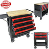 Seizeen Multi-Purpose Tool Cart, 4-Tier Rolling Tool Chest on Wheels with Lockable Drawers & Wooden Work Top, Heavy Duty Steel Tool Box Cabinet & Work Bench for Garage Warehouse Workshop