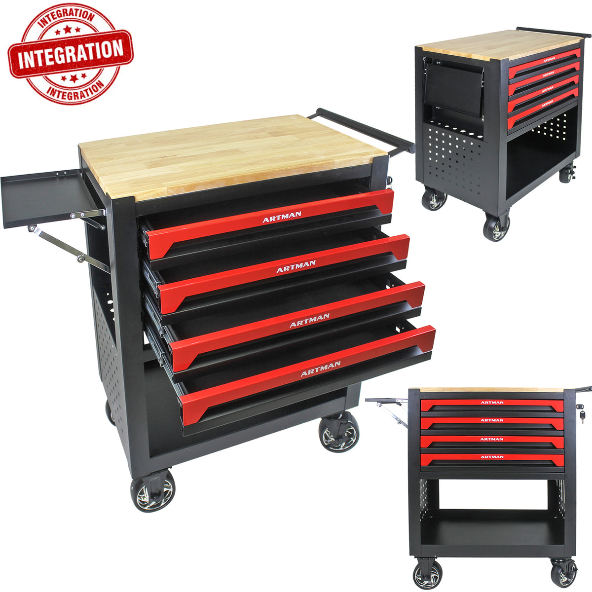 Seizeen Multi-Purpose Tool Cart, 4-Tier Rolling Tool Chest on Wheels w ...