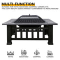 Multifunctional Fire Pit Table 32in 3 in 1 Metal Square Patio Firepit Table BBQ Garden Stove