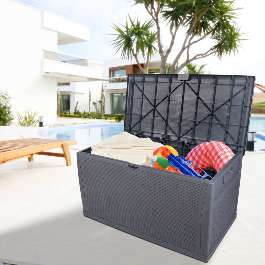 Pool Box Set Outdoor Storage Box 120 Gallon, XXL Resin Deck Box for Cushions/Pool A ...