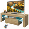 Lighted TV Stand for 55 inch TV, Seizeen Media TV Console with LED RGB Lights, Modern Entertainment Center TV Cabinet with Storage Shelves & Drawer, Rustic Oak