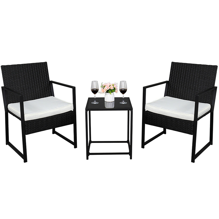 Outdoor Patio Furniture Set for 2, Seizeen 3 PCS Rattan Conversation Set 2 Arm Chairs & 1 Table, Clearance PE Wicker Sofa Set Cushioned for Garden, Pool, Backyard, Porch, White Cushions