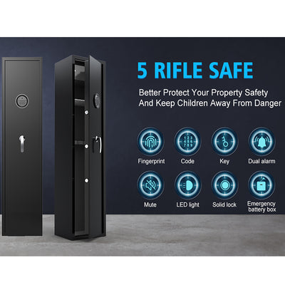 Fingerprint Gun Safe, 5-Gun Safe with 3 Pistol Bags, Upgraded Heavy-Duty Safe Storage 3 Quick Access Ways, Digital Keypad Gun Storage Cabinet W/Alarm System, Top Box, Removable shelf, Sensor light