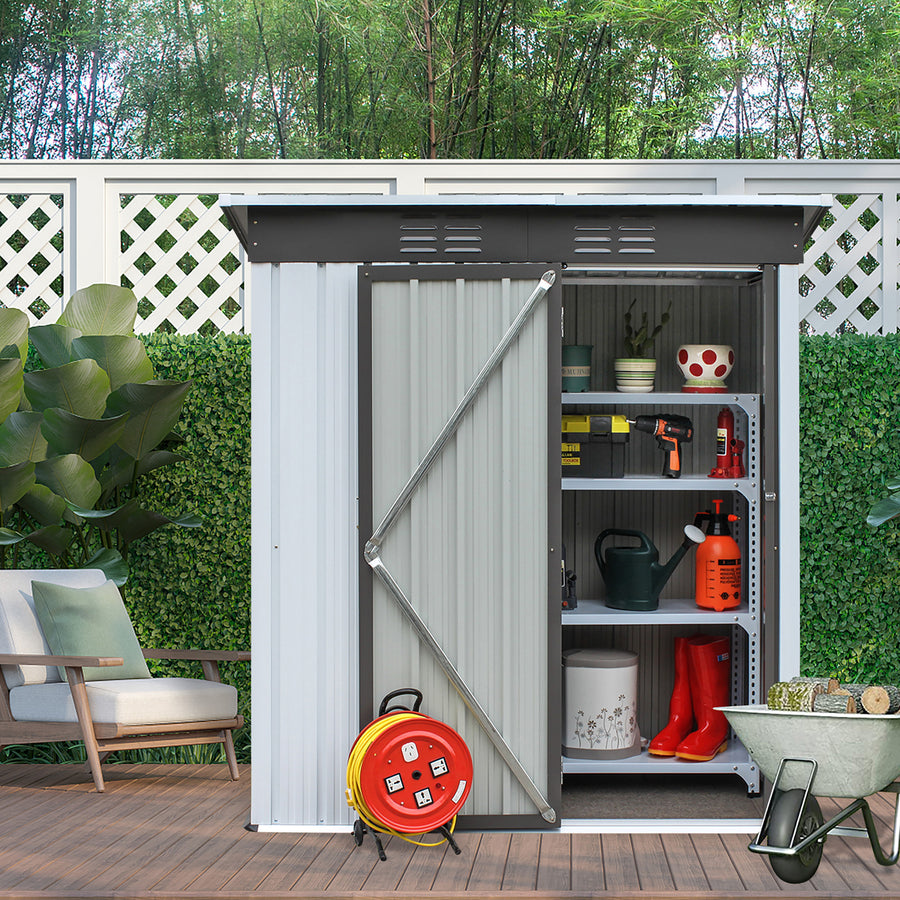 Outdoor Storage Shed, Garden Storage Metal Sheds with Lockable Door, 5 x 3Ft Outdoor Storage for Backyard Garden Patio, Gray02