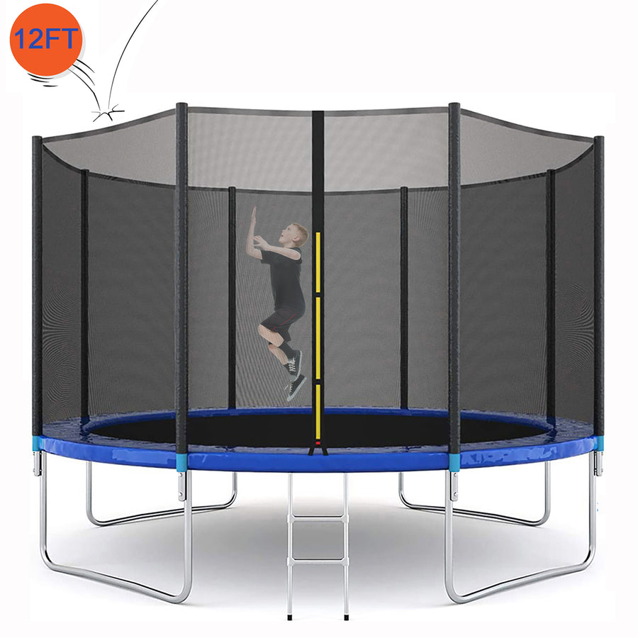 Trampoline for Kids - Seizeen 12FT Heavy-Duty Trampoline W/Enclosure Net for Outdoor, All-Weather Thickened Spring Pad Trampoline for 6-8 Kids, Large High Elastic Trampoline Durable, Blue01