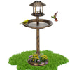 Seizeen Bird Bath Outdoors, 42''H Rustic Garden Birdbaths with Bird Feeder, Garden Decor w/Solar Light & Planter, Bronze