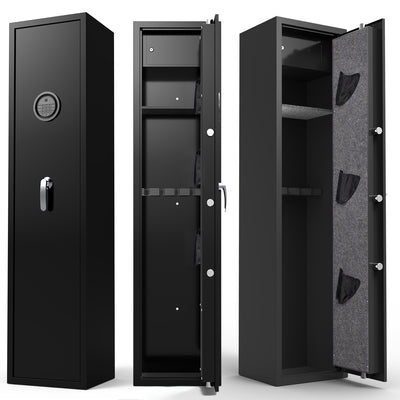 Fingerprint Gun Safe, 5-Gun Safe with 3 Pistol Bags, Upgraded Heavy-Duty Safe Storage 3 Quick Access Ways, Digital Keypad Gun Storage Cabinet W/Alarm System, Top Box, Removable shelf, Sensor light