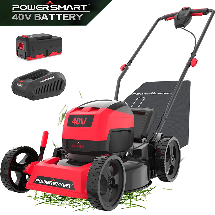 Lawn Mower Cordless, 40V 17'' Electric Lawn Mower Battery Powered, 3-in-1 Self Propelled Lawn Mower Walk-Behind, 4Ah Lithium-ion Battery & Charger, 5 Height Adjustable, Foldable, Red