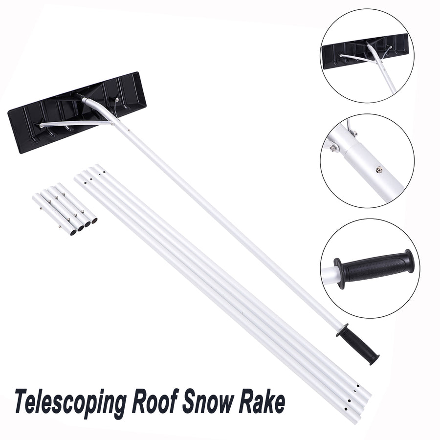 Lightweight Snow Roof Rake, 20FT Telescoping Snow Roof Rake W/XL Plastic Blade and Adjustable Extended Pole, House Vehicle Roof Rakes for Snow Removal, Aluminum