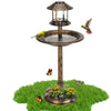 Bird Bath with Bird Feeder, Seizeen Round Birdbath for Outdoor Garden with Solar Light & Planter, Bronze Garden Decor 42''H