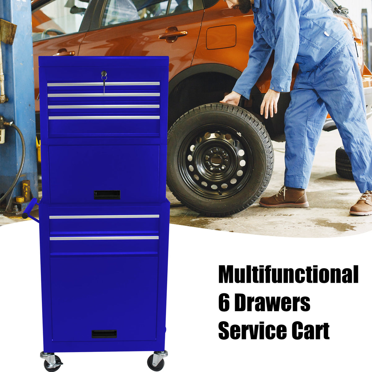 3-IN-1 Tool Box on Wheels - Seizeen Rolling Tool Chest with 6 Drawers ...
