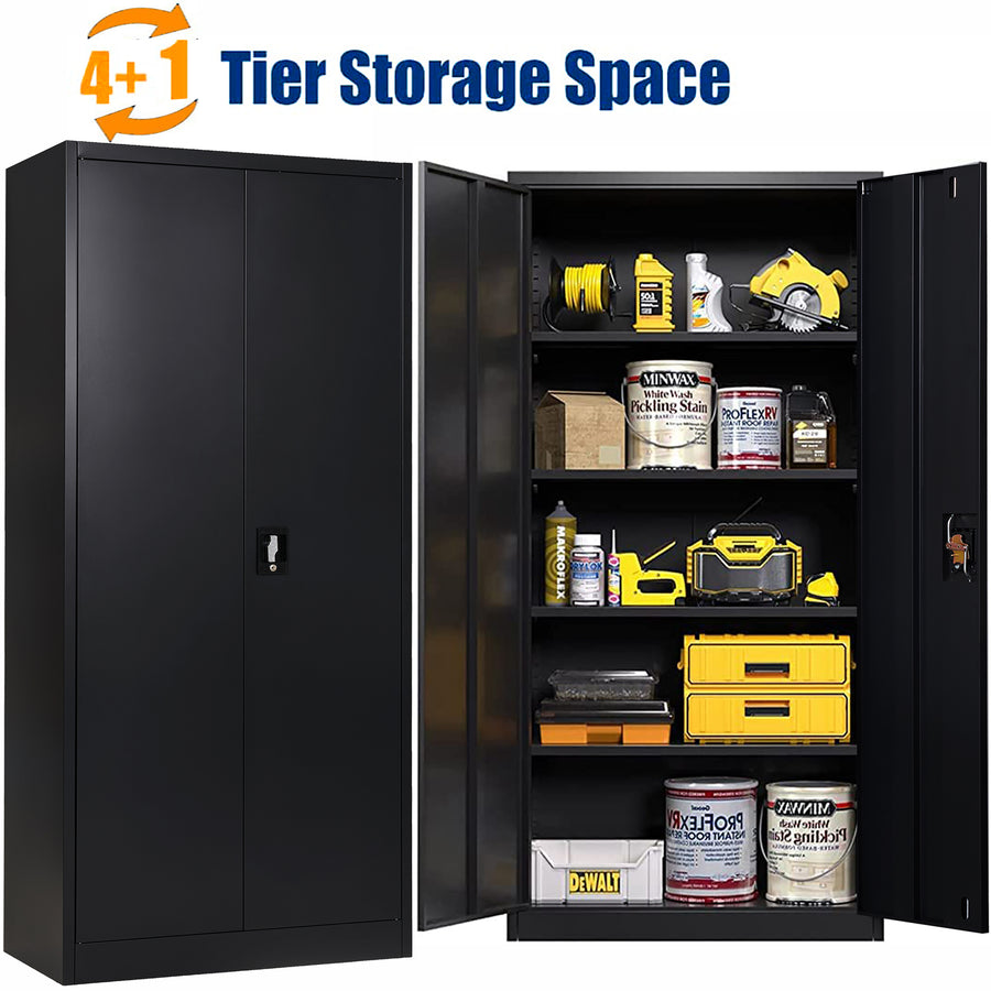 Seizeen Metal Storage Cabinet, 71’’H Steel Cabinets with Locking Door and Adjustable Shelves, Tool File Storage Cabinet for Garage, Home, School, Office, Black