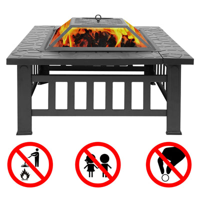 Metal Fire Pit for Outside, 32'' Stone Finish Fire Pit Table, Wood Burning Outdoor Firepit with Fire Bowl, Mesh Screen Lid, Poker