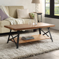 43'' Metal Legs Rustic Coffee Table Solid Wood Tabletop