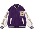 Buy 1 Get 1 50% OFF - Vintage "Bone" PU Flocking Varsity Jacket