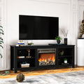 Fireplace TV Sand with Barn Door, for TVs up to 65 inches, Entertainment Center with Fireplace, Media Console Cabinet for Living Room, 58 Inch, Black, L0129