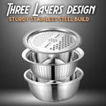 3 in 1 Multifunctional Stainless Steel Vegetable Grater and Slicer Basin Set