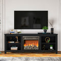 Fireplace TV Sand with Barn Door, for TVs up to 65 inches, Entertainment Center with Fireplace, Media Console Cabinet for Living Room, 58 Inch, Black, L0129