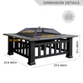 Multifunctional Fire Pit Table 32in 3 in 1 Metal Square Patio Firepit Table BBQ Garden Stove