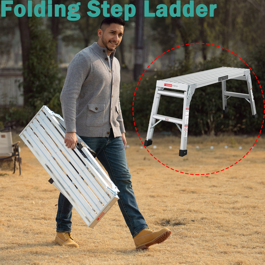 Seizeen 50''L Portable Step Ladder, Folding Work Platform 225LBS Capacity, Multipurpose Ladder for Work, Clean, Paint