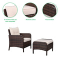 Five-Piece Rattan Set Brown Gradient 2 Single Sofas 2 Footstool &1 Coffee Table Round Corner Armrests