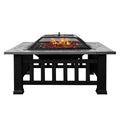 Multifunctional Fire Pit Table 32in 3 in 1 Metal Square Patio Firepit Table BBQ Garden Stove