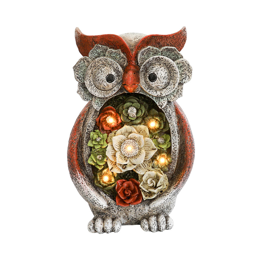 Garden Statue for Outside, Seizeen Owl Figurines w/ Succulent & 5 Solar LED Lights, Resin Outdoor Garden Decor, Unique Gardening Gifts for Women, Patio/Balcony/Yard/Lawn Ornament & Housewarming Gifts