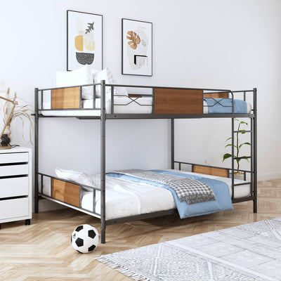 Bunk Bed Full over Full, Metal Full Bunk Bed with Ladder and Full-length Guardrails, Retro Full Size Bunk Bed Frame for Kids Teens Adults, No Box Spring Needed, L0245