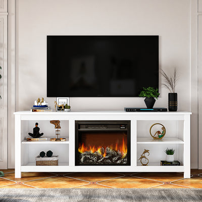 Fireplace TV Sand with Barn Door, for TVs up to 65 inches, Entertainment Center with Fireplace, Media Console Cabinet for Living Room, 58 Inch, Black, L0129